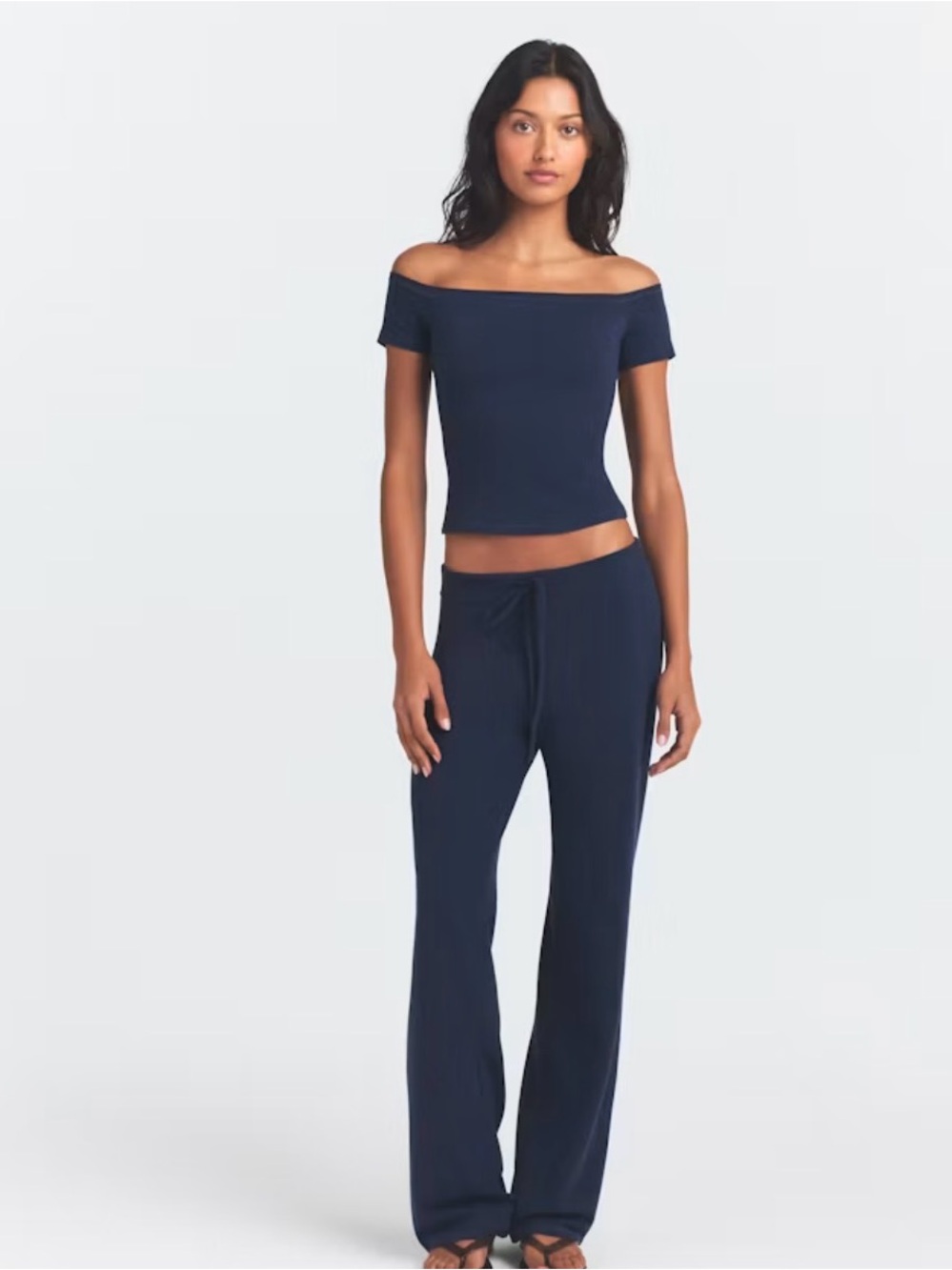 COTTON JERSEY OFF THE SHOULDER TOP STYLE: TP-SSL-11781W COLOR: NAVY SIZE: M